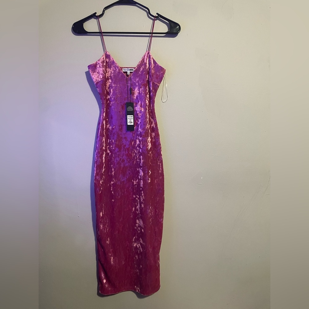 Fashion Nova Pink Bodycon Midi Dress Spaghetti Strap